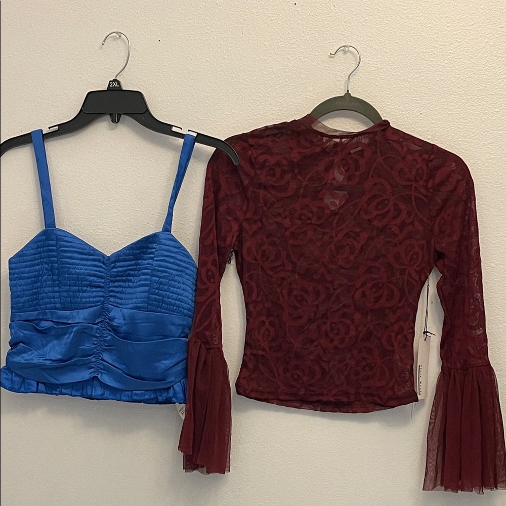 BOG Collective Royal Blue Satin Top  MED & Haute Monde Burgundy Small